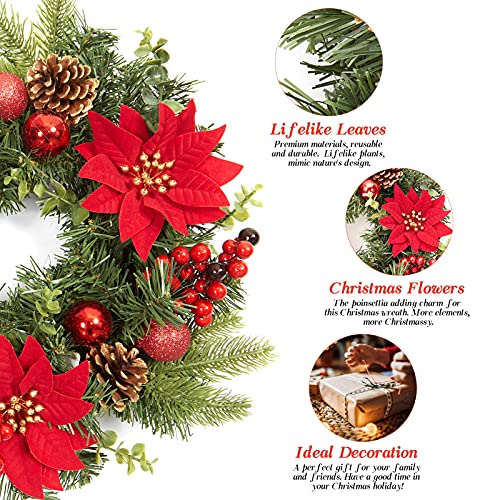 16 Inch Christmas Wreath for Front Door Decoration