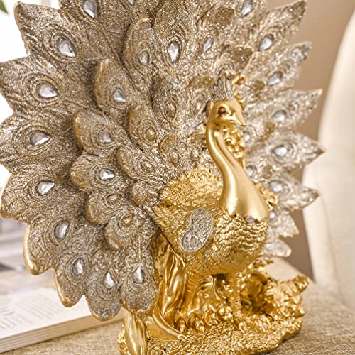 Gold Peacock Statues for Home Decoration 8.5"