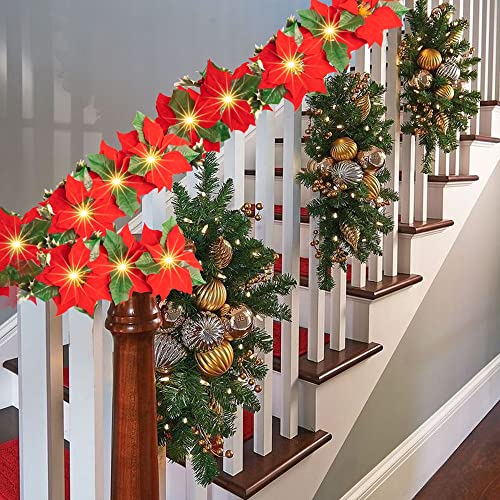 7 FT Christmas Poinsettia Flowers Garland Decoration