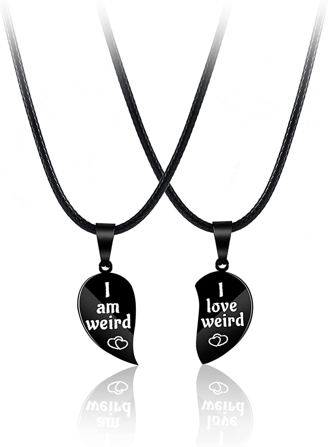 I Love Weird Black Broken Heart Puzzle Couple Friendship Pendant Necklace Best for Valentines Gift