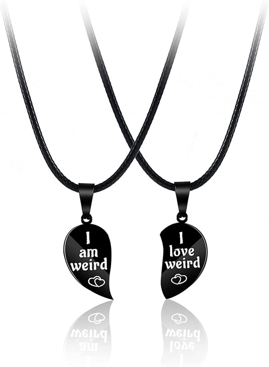 I Love Weird Black Broken Heart Puzzle Couple Friendship Pendant Necklace Best for Valentines Gift