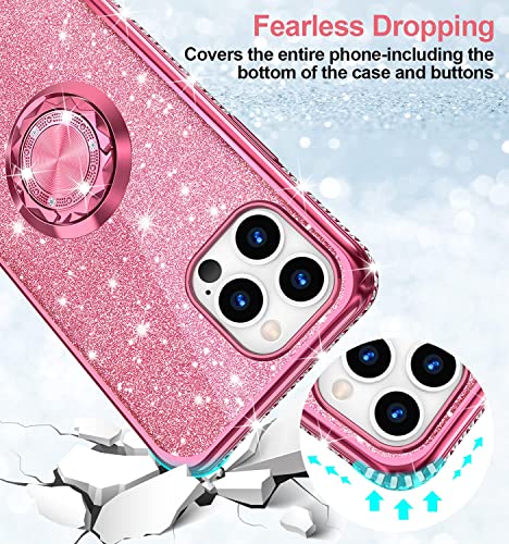 Phone Case for iPhone 13, Glitter Protective Case w/ 360 Degree Ring Stand