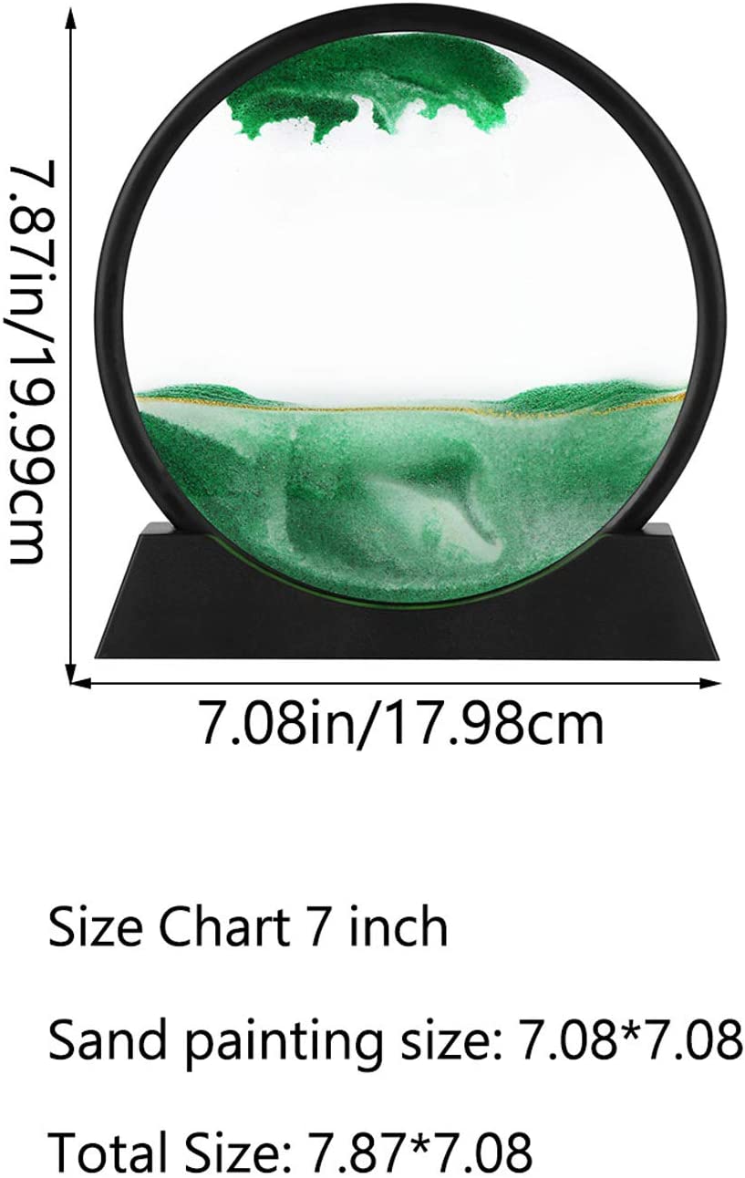 Moving Sand Art Picture,3D Deep Sea Sandscape, Round Glass Hourglass (Green, 7inch)