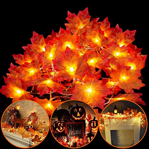 Holiday Special 4 Pack! 40 FT Maple Leaves Light Battery Operated  80 LED Thanksgiving Fall Leaves Garland