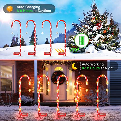 4 Pcs Christmas Decorations Solar Candy Cane Lights