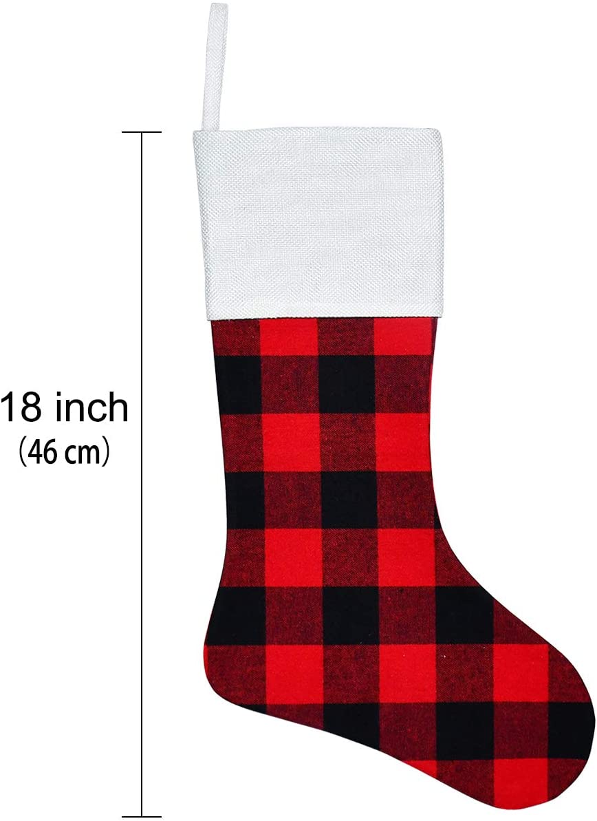 6 Pack Christmas Stockings- 18 Inch Red Black Buffalo Plaid Christmas Stockings