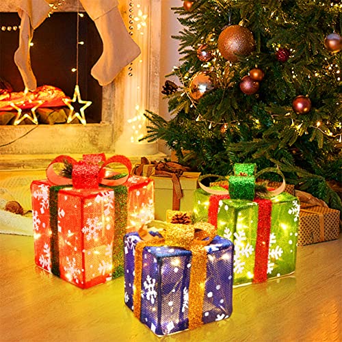 Set of  3 Christmas Decorations Lighted Gift Boxes