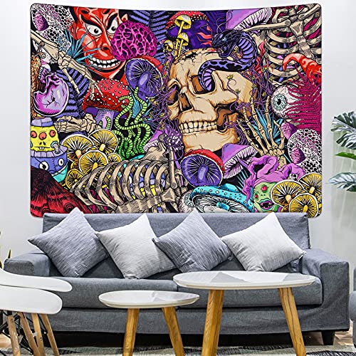 Skull Tapestry Trippy Mushroom Psychedelic Aesthetic Tapestry