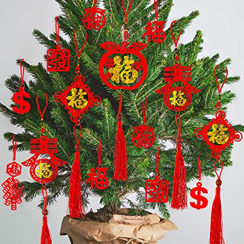 46Pcs New Year Decorations Mini Red Chinese Knot Pendant Good Luck Ornaments