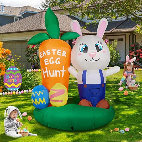 6 FT  Bunny w/ Easter Eggs & Carrot Build-in LED, Easter Blow Up Decoration