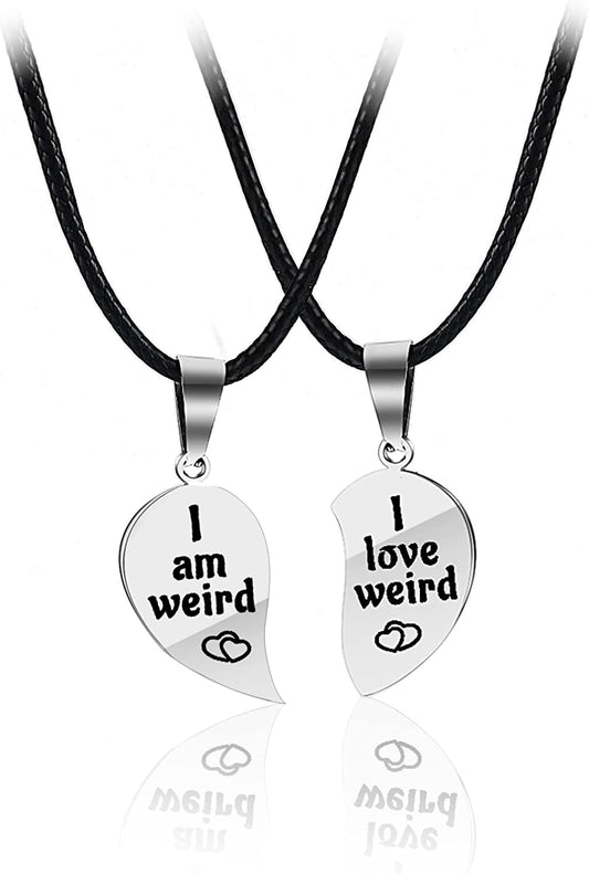 I Love Weird Broken Heart Puzzle Couple Friendship Pendant Necklace Best for Valentines Gift