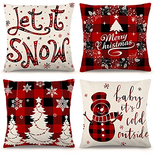 Set of 4 Christmas Holiday Decorative Throw Pillowcase Pillow Covers 16x16 Inch