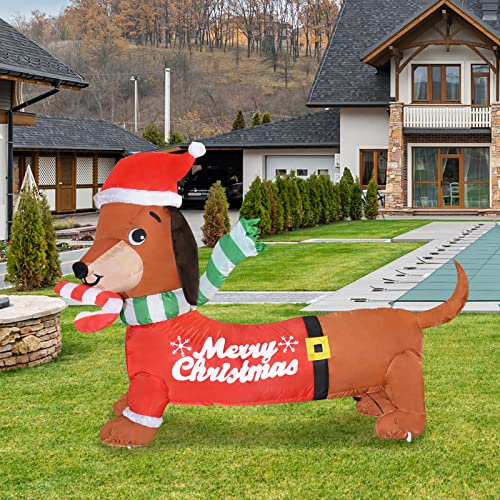 5FT Wide Dachshund Dog w/ Christmas Hat & Built-in Bright LED Lights Yard Decoration