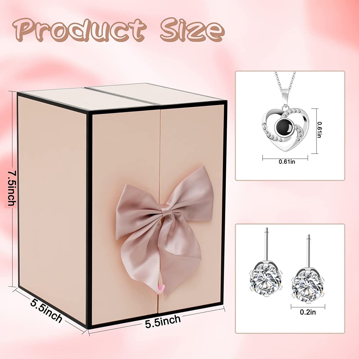 Preserved Rose Cute Bear Set Necklace w/ Heart-Shaped I Love You in 100 Languages, Pink