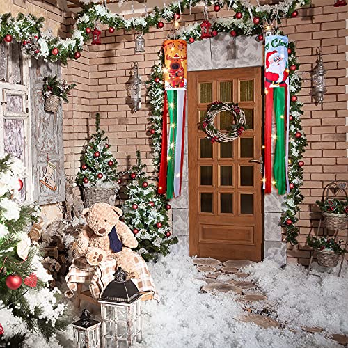 39 Inch  4 Pcs Christmas Windsock Flags w/ LED Lights