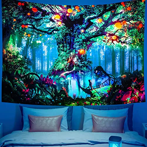 Glow in the Dark- UV Reactive Tree of Life Tapestry Wall Decor