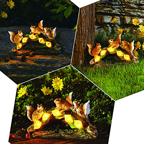 Squirrel Statues Solar Garden Decoration w/ 5 Calla Lily Lights