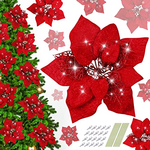 20 Packs Poinsettia Artificial Flowers for Christmas Tree Decoration