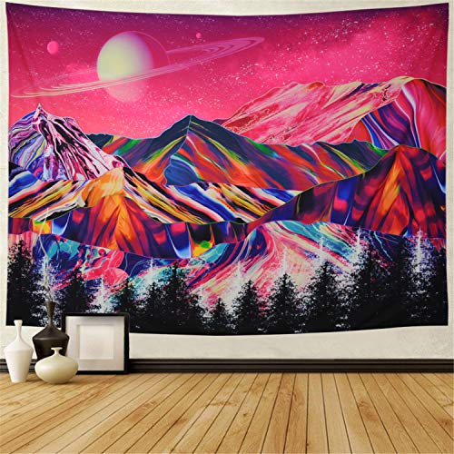 Trippy Mountains Planet Tapestry Pink Nature Landscape Wall Decoration