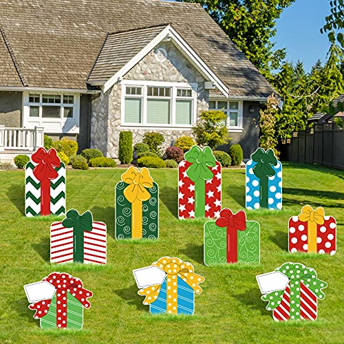 10Pcs Christmas Gifts Yard Sign Decoration w/ 20Pcs Stakes