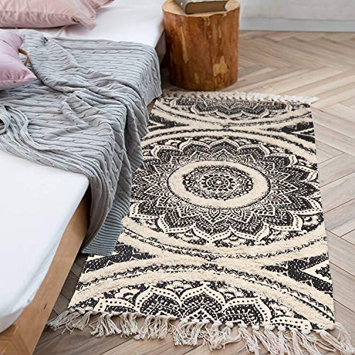 Boho Mandala Runner & Area Rug, Black and Cream