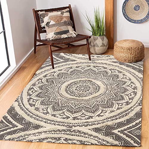 Boho Mandala Runner & Area Rug, Black and Cream