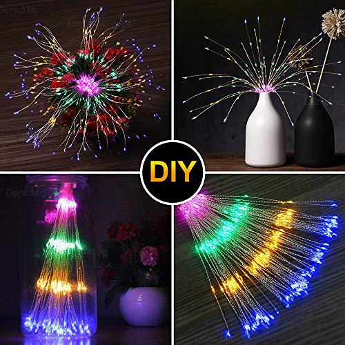 2 Pcs Colorful Starburst 200 LED Firework Lights Copper Wire Sphere Lights with Remote, 8 Modes Battery Operated