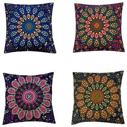 4 Set Peacock Mandala Beautiful Boho Throw Pillow Cover Case