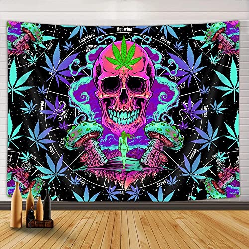 Trippy Skull Leaf Tapestry Wall Decoration