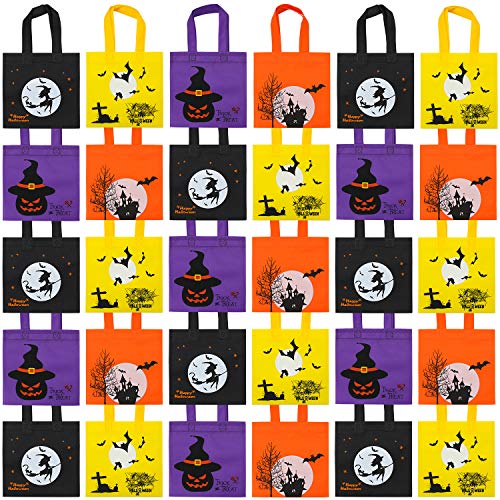 30 Packs Halloween Non-woven Trick or Treat Candy Goodies Tote Bags, 4 Styles, 8 by 8 Inches