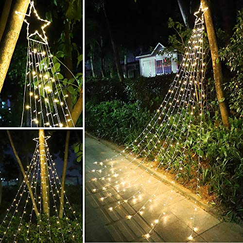 Christmas Star String Lights 317 LED  Waterproof String Lights with Star Topper, 8 Lighting Modes Waterfall Lights for Tree Decor