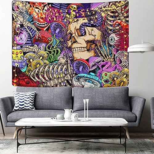 Skull Tapestry Trippy Mushroom Psychedelic Aesthetic Tapestry