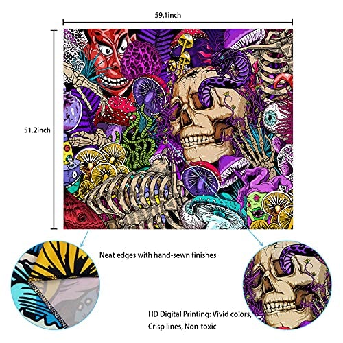 Skull Tapestry Trippy Mushroom Psychedelic Aesthetic Tapestry