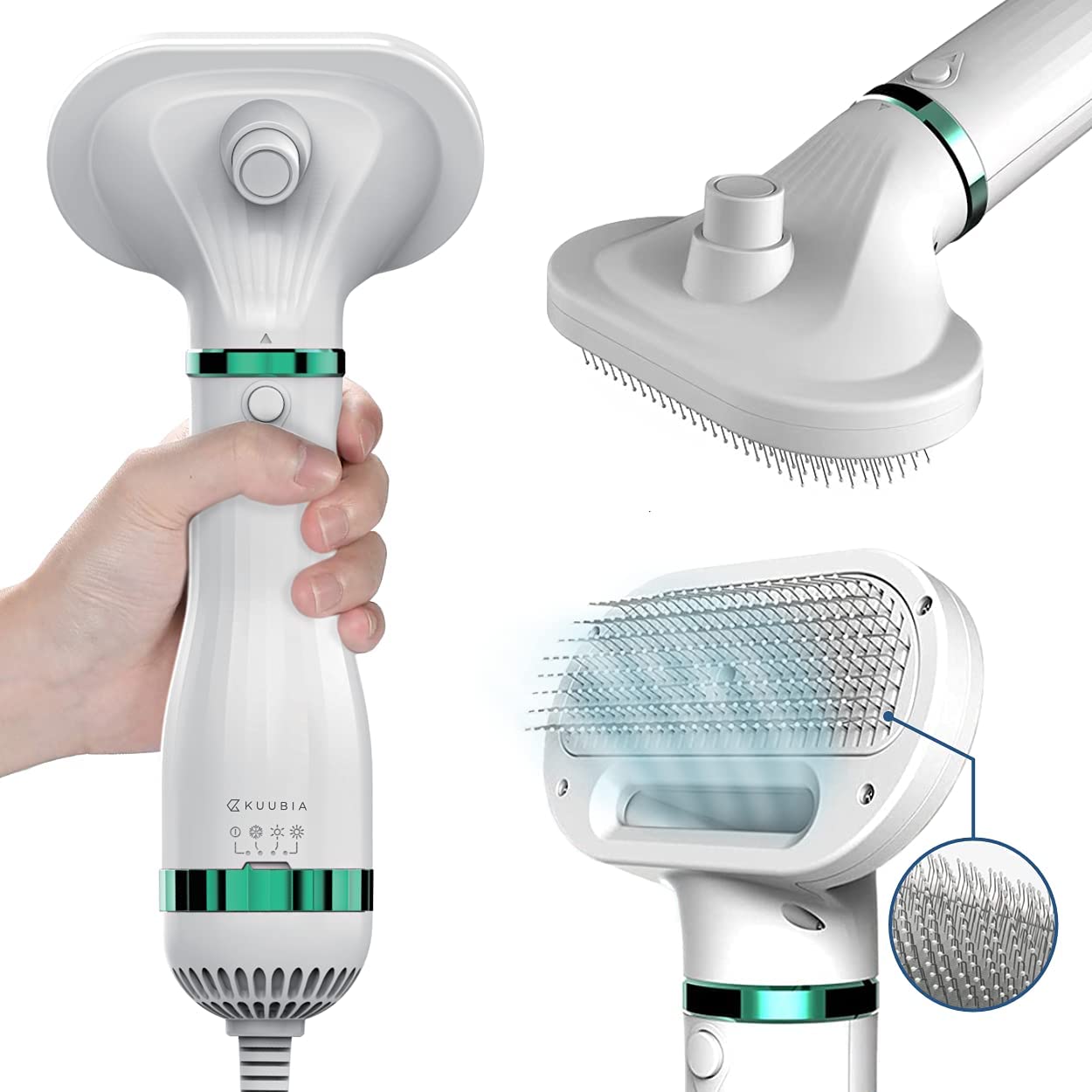 Portable & Quiet 2 in 1 Pet Hair Dryer with Self Cleaning Slicker Brush for  Dogs & Cats