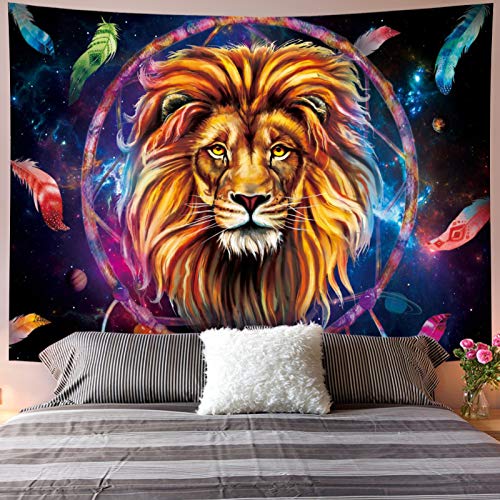 Psychedelic Lion Colorful Mysterious Dreamcatcher Galaxy Space Tapestry