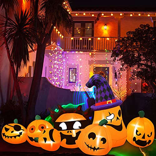 7 Ft Long Halloween  Pumpkin Family Inflatable w/ Built in LED Lights