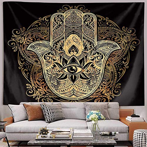 Psychedelic Trippy Hamsa Hand Tapestry & Hand of Fatima Grunge w/ Evil Eye Mystic Eastern Religious Art For Home Décoration