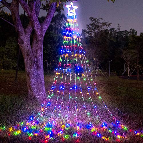 Christmas Star String Lights 317 LED  Waterproof String Lights with Star Topper, 8 Lighting Modes Waterfall Lights for Tree Decor