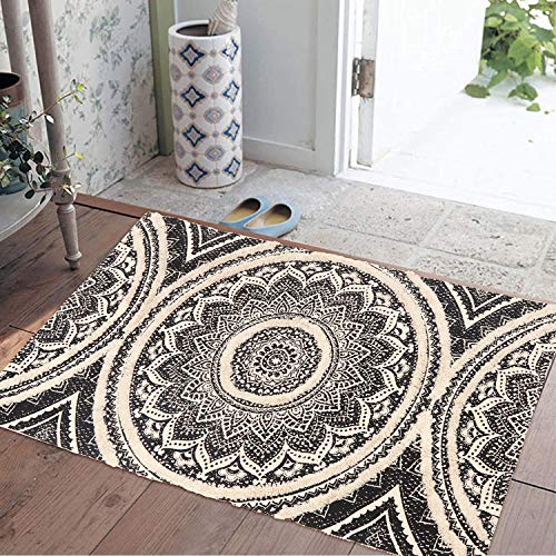 Boho Mandala Runner & Area Rug, Black and Cream