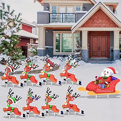 Set of 9 Large Santa's Reindeer Yard Signs Christmas Decoration w/ Stakes