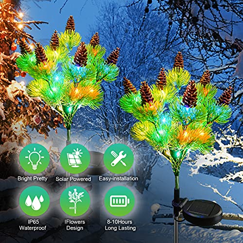 Upgraded 4 Pack Solar Powered Pine Cone Flowers Design Solar Lights Outdoor Garden Decorative