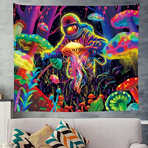 Backlight Trippy Space Astronaut -Skull Sun & Moon Tapestry UV Reactive 60x51 Inch