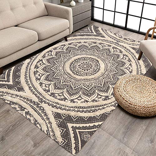 Boho Mandala Runner & Area Rug, Black and Cream