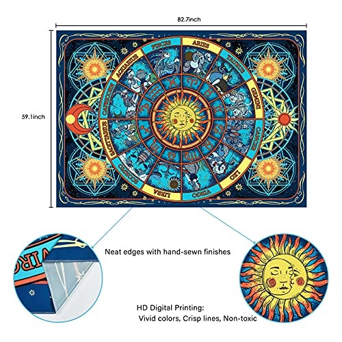 Psychedelic Sun and Moon Zodiac Constellation Burning Sun Astrology Tapestry