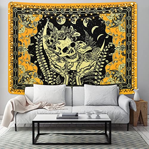 Skull Floral Skeleton Tapestry Tarot Moon Phase Wall Decor