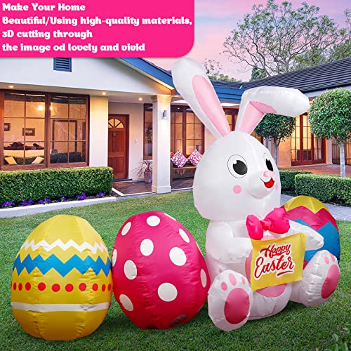 6 Ft Inflatable Easter Bunny & Colorful Eggs w/ Build-in 5 LEDs