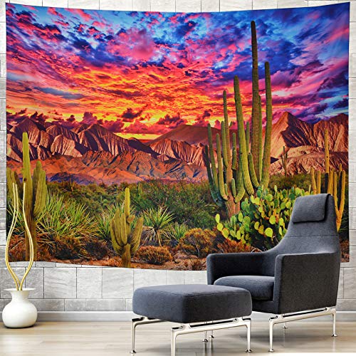 Mountain Desert Cactus Tapestry Sunset Clouds Nature Scenery Wall Decoration