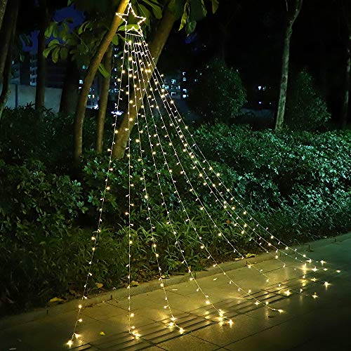 Christmas Star String Lights 317 LED  Waterproof String Lights with Star Topper, 8 Lighting Modes Waterfall Lights for Tree Decor