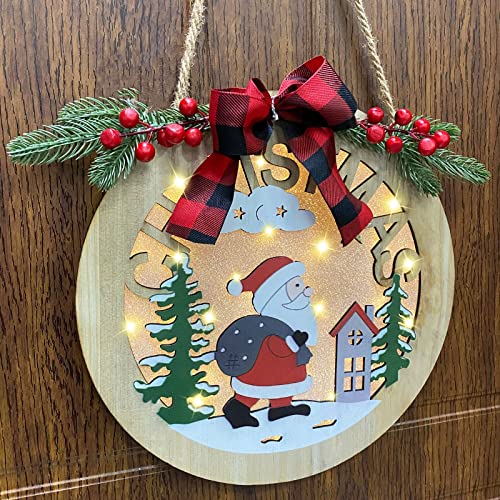 12" Prelit Santa Christmas Wreath Door Sign Decoration