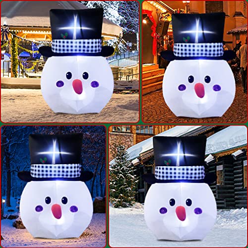 6ft Inflatable Snowman Head w/ Built-in LED Lights, Large Christmas Decoration